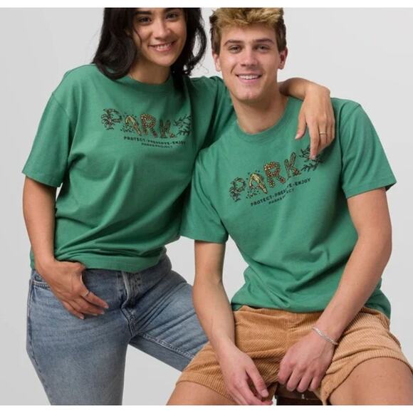 NWT PARKS PROJECT 90s Doodle Parks Tee Green Short Sleeve Large - Picture 1 of 5